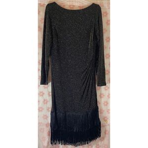 Lauren Ralph Lauren Black Glitter Fringe Long Sleeve Dress